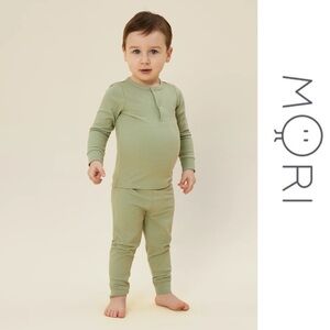 Baby Mori - Sage Ribbed Pajama Set Size 0-3 Months